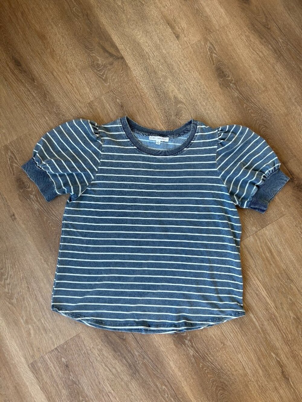 Jane + Delancey Striped Puff Sleeve Knit Top Blue White Size L